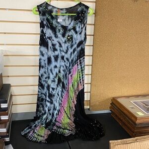 Elegant Multicolor Tie-Dye Sleeveless Maxi Dress One Size (up to XL)